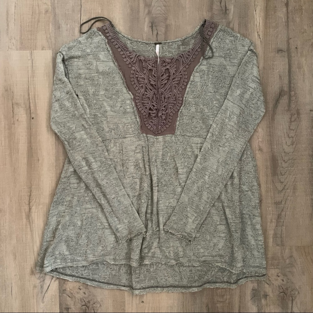 Free People Brown Knit Long Sleeve Sweater Top Size Small